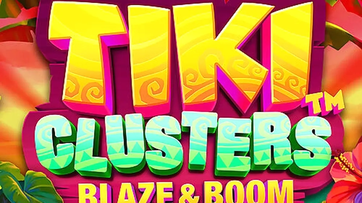 Tampilan layar permainan slot Tiki Clusters Blaze & Boom dengan tema tropis dan simbol Tiki