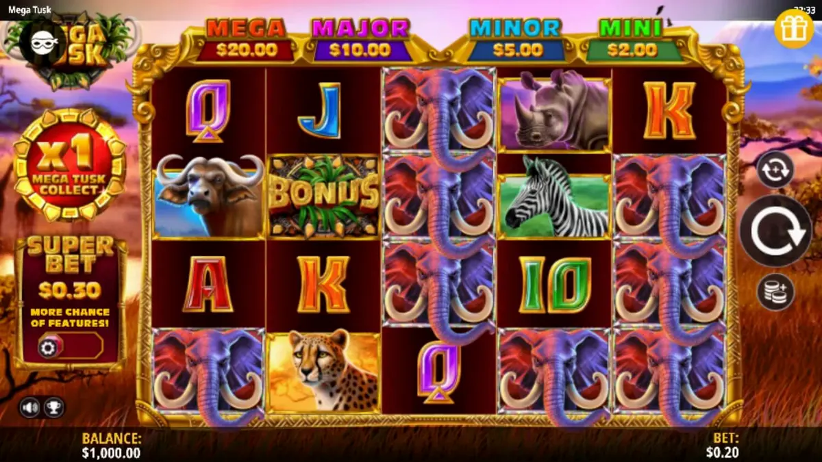 Pemandangan savana Afrika yang memukau dalam slot Mega Tusk
