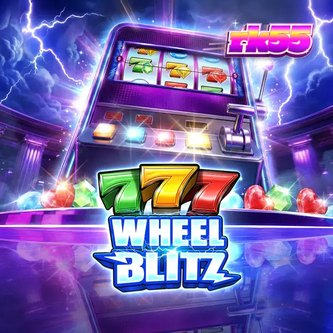 Tampilan layar permainan slot 777 Wheel Blitz dengan simbol permata dan roda bonus